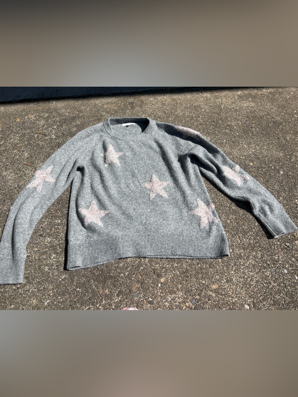 LOFT Grey Crewneck Sweater with Pink Star Motif